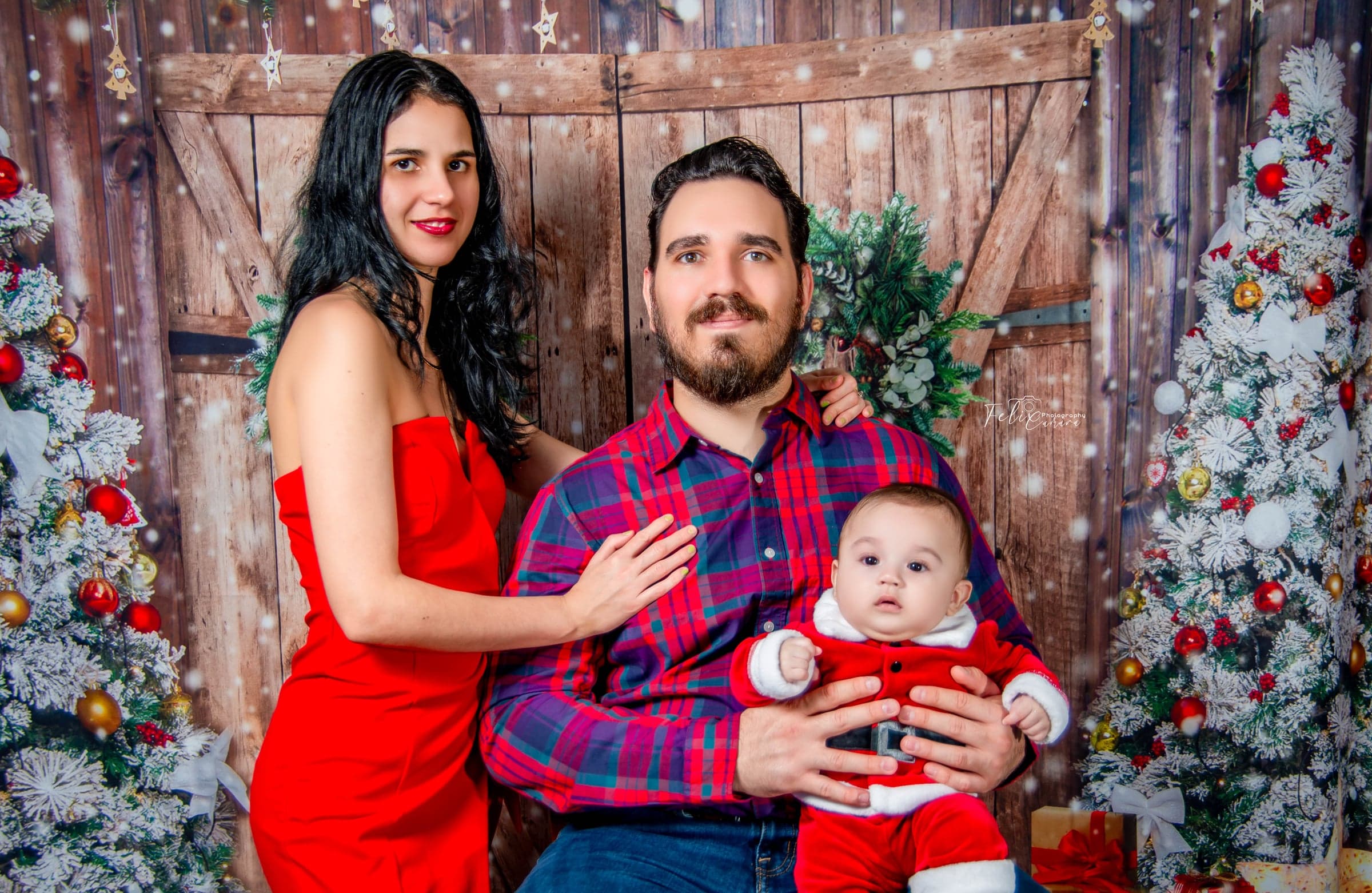 Christmas family portrait with baby, studio photography