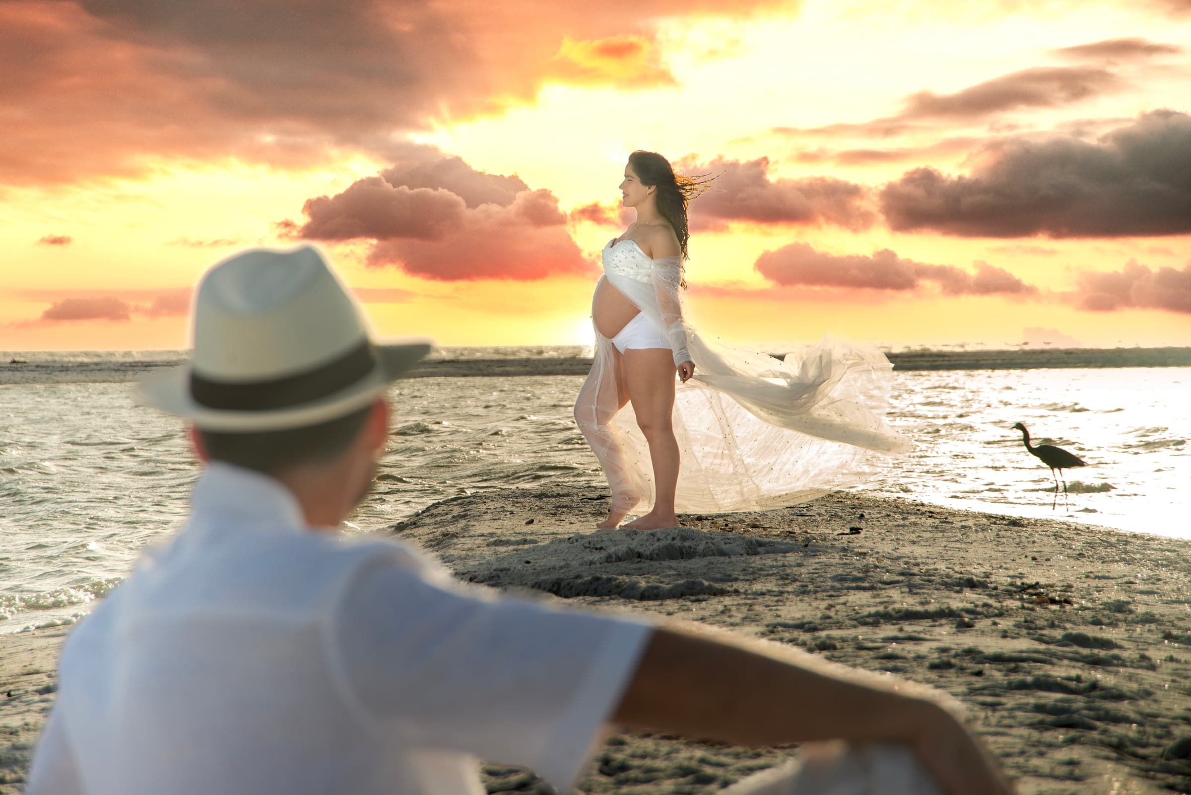 Dramatic sunset maternity portrait, Southwest Florida beach