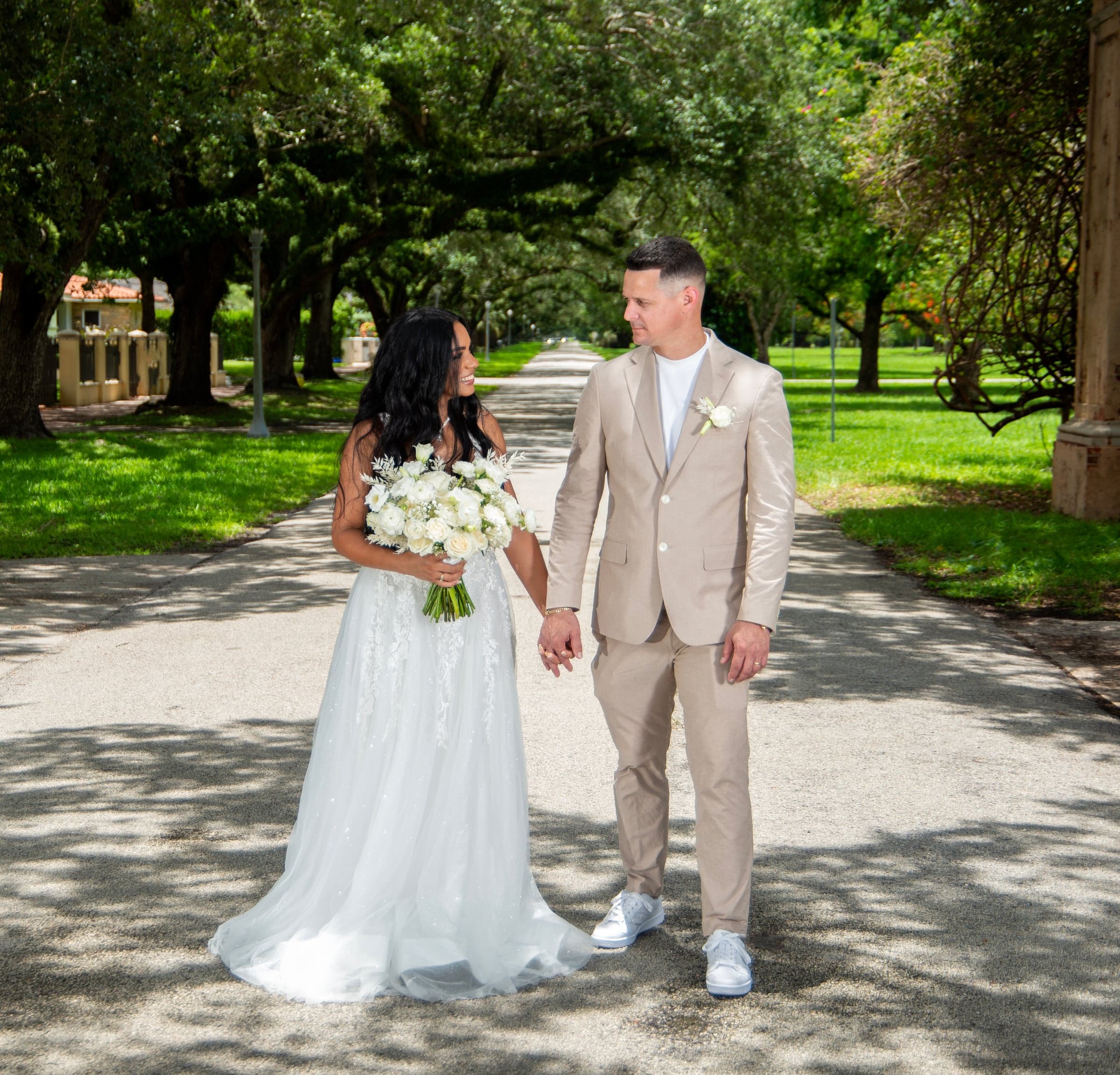 Wedding couple walking, Southwest Florida