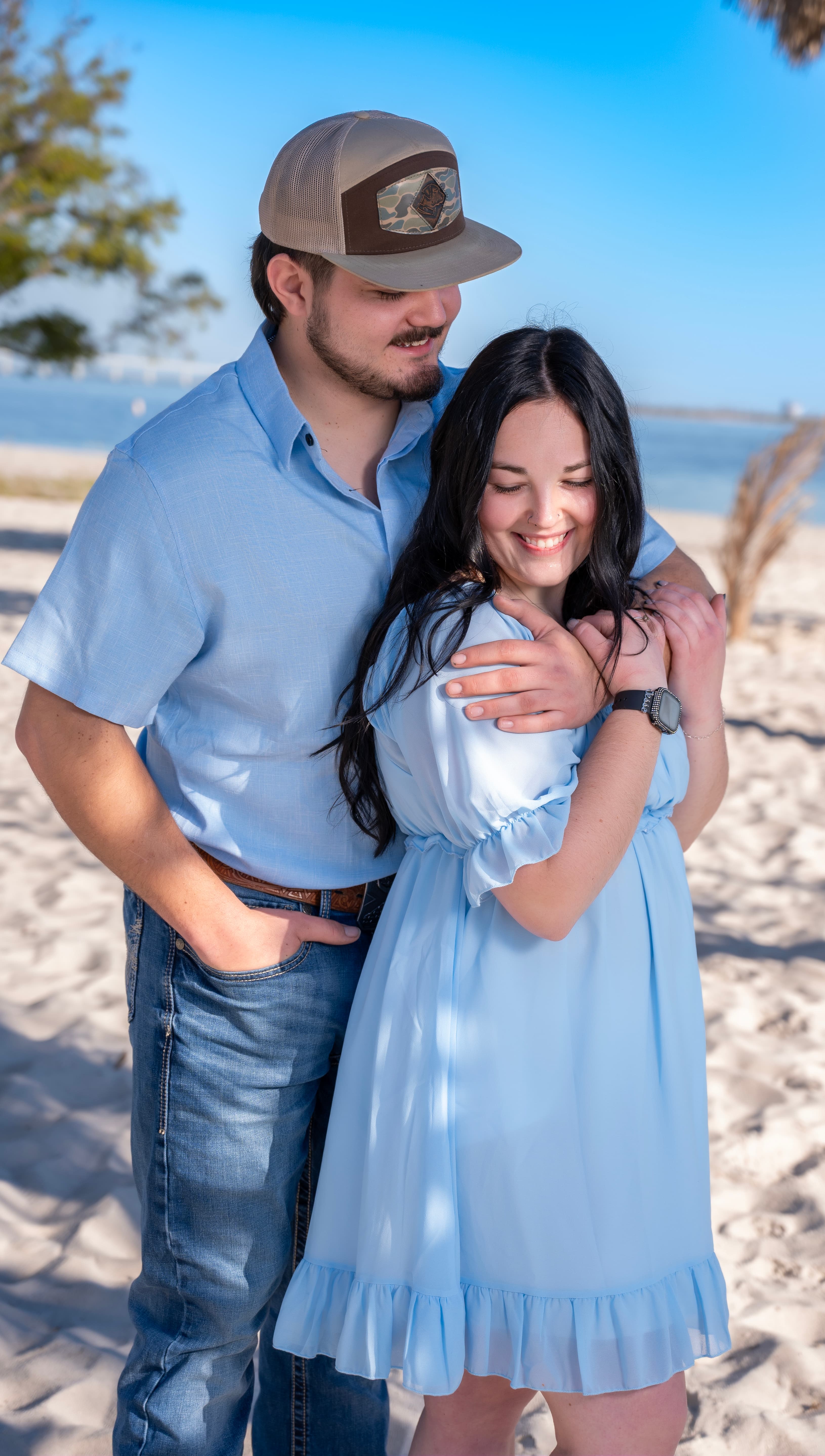 Couple portrait among palms, Fort Myers