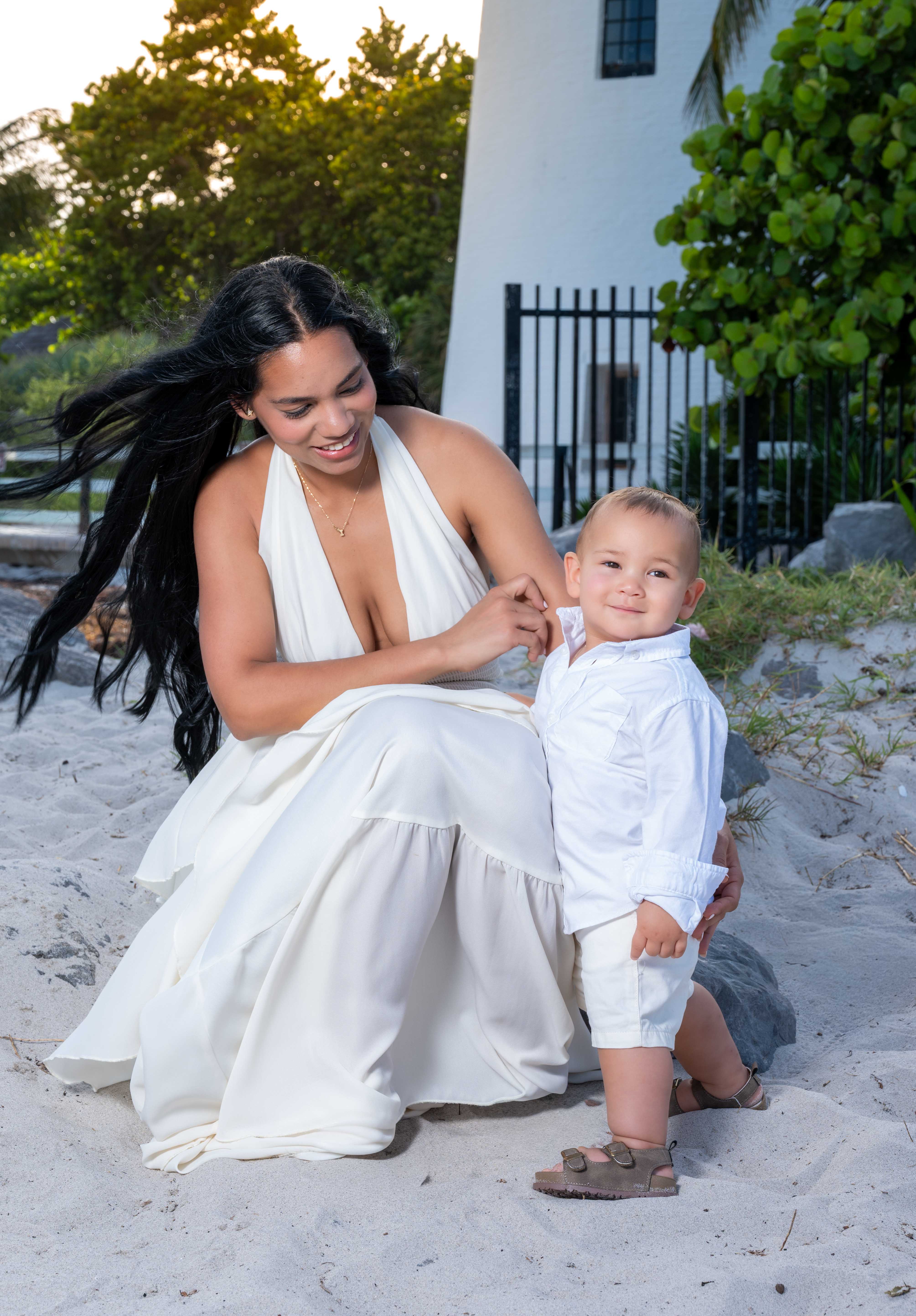 Mother and toddler portrait near a lighthouse, Sanibel FL
