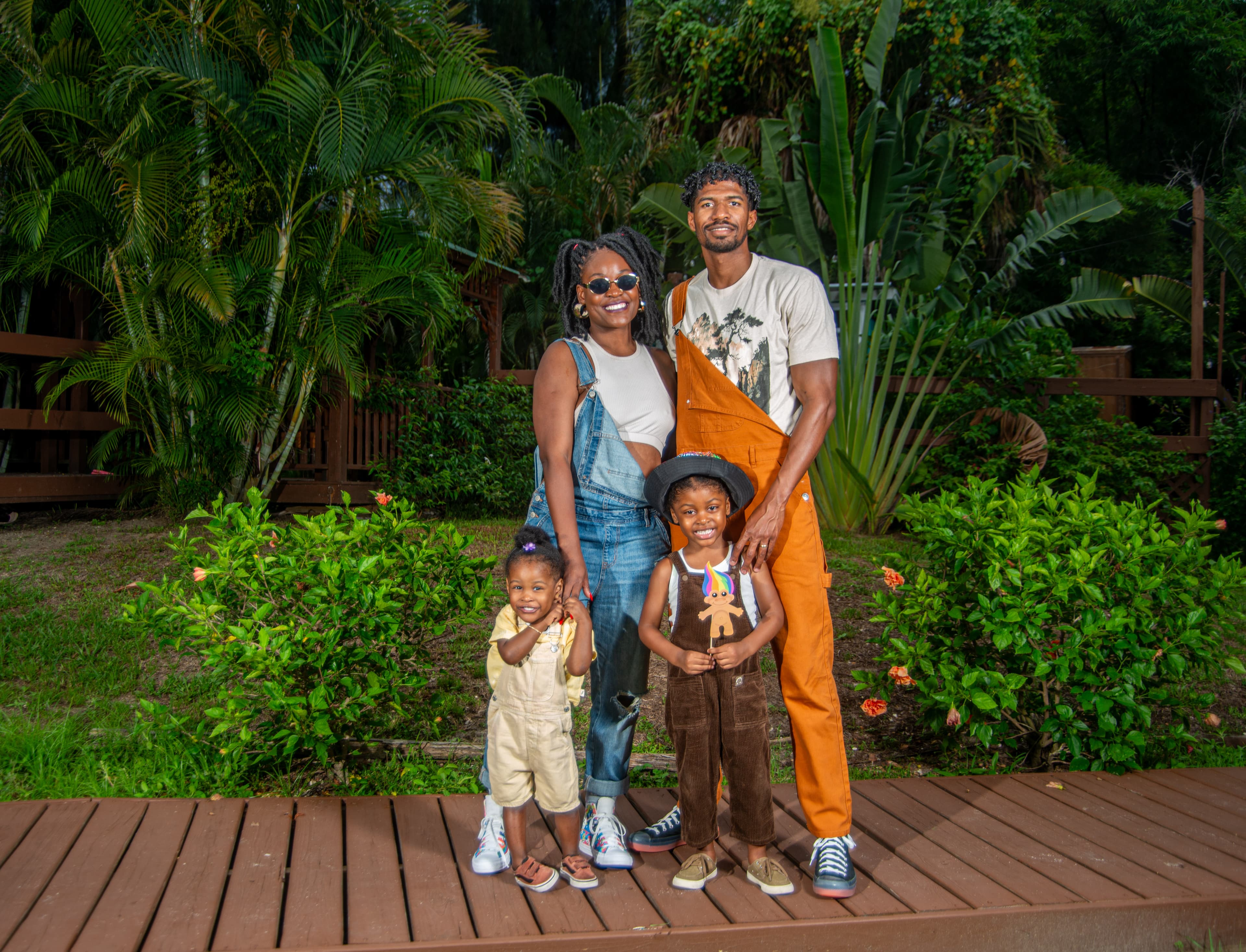 Family portrait outdoors at golden hour