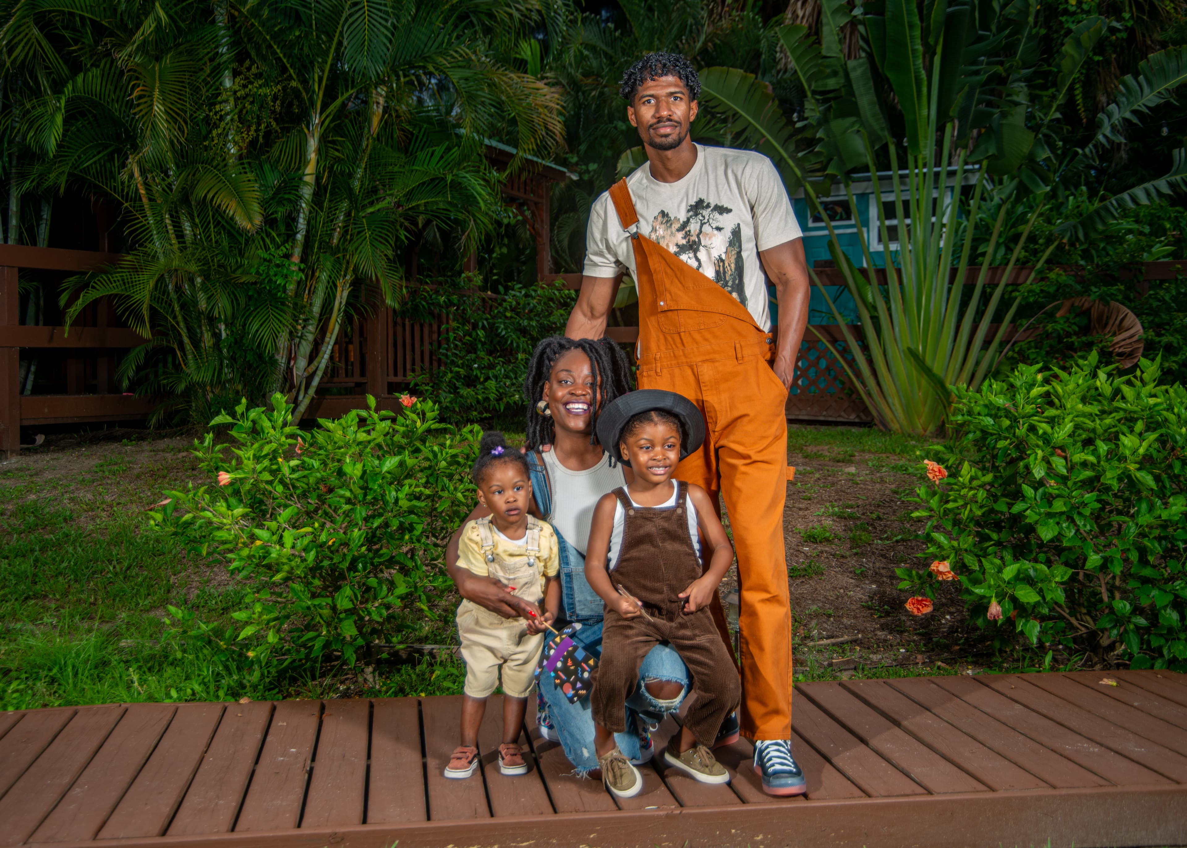 Family candid moment in the backyard