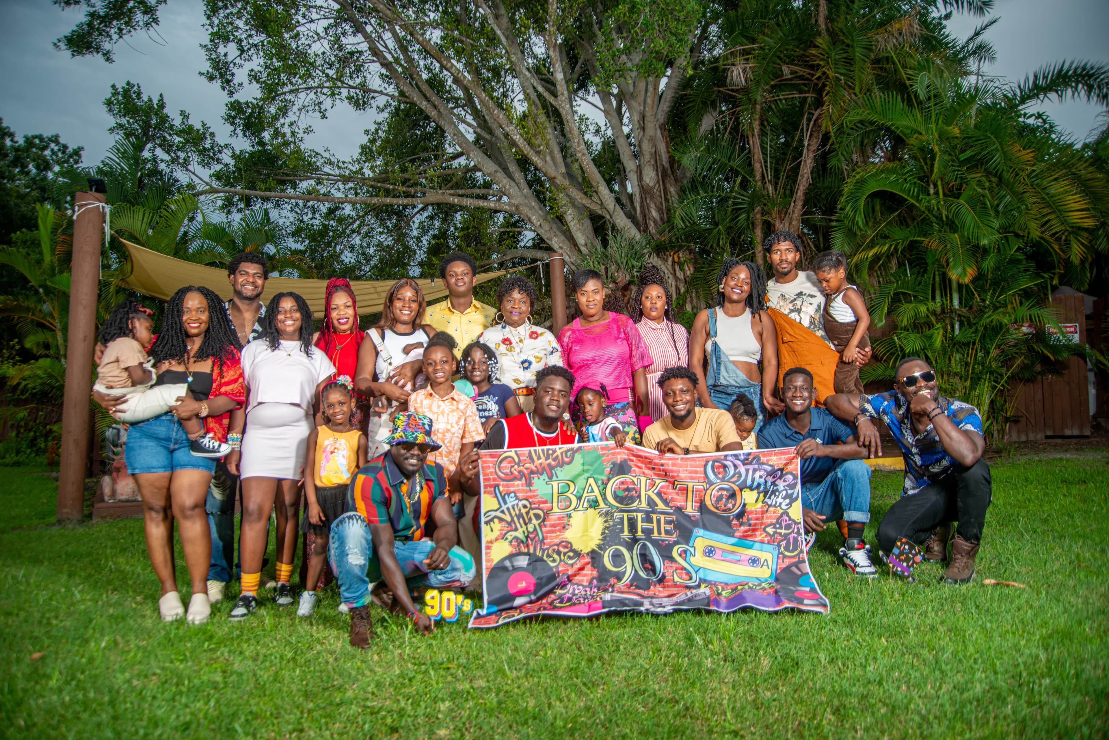 Family portrait among tropical greenery